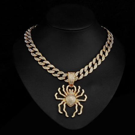 Iced Out Spider Pendant With Cuban Chain