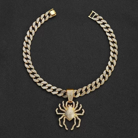 Iced Out Spider Pendant With Cuban Chain