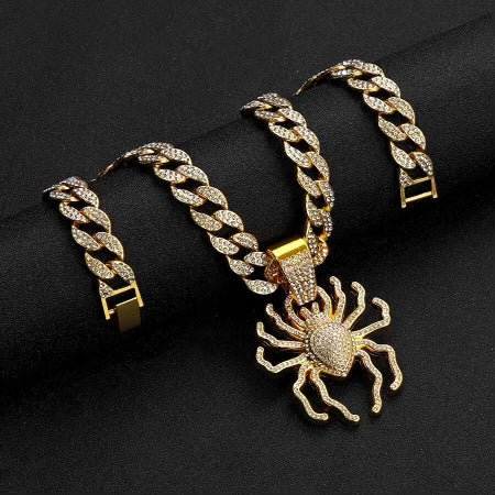 Iced Out Spider Pendant With Cuban Chain