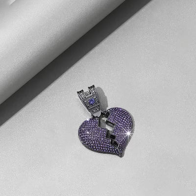 Iced Out Purple Broken Heart Pendant With Chain