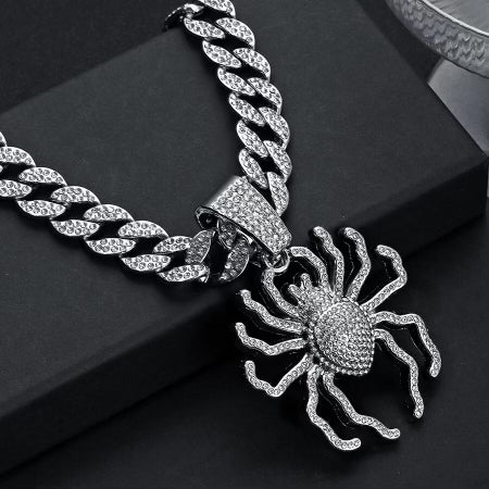 Iced Out Spider Pendant With Cuban Chain