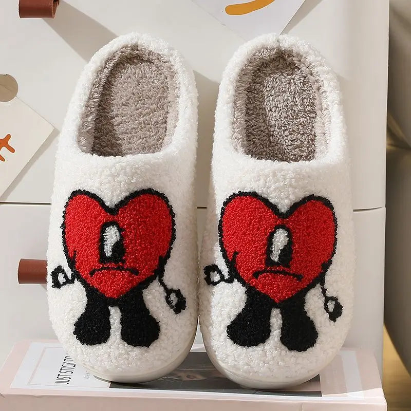 Winter Home Warm Women Slippers House Girl Fur Cute Bad Bunny Love Cushion Slides Bedroom Ladies Cotton Female Plush Shoes