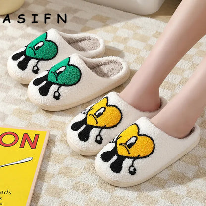 Winter Home Warm Women Slippers House Girl Fur Cute Bad Bunny Love Cushion Slides Bedroom Ladies Cotton Female Plush Shoes