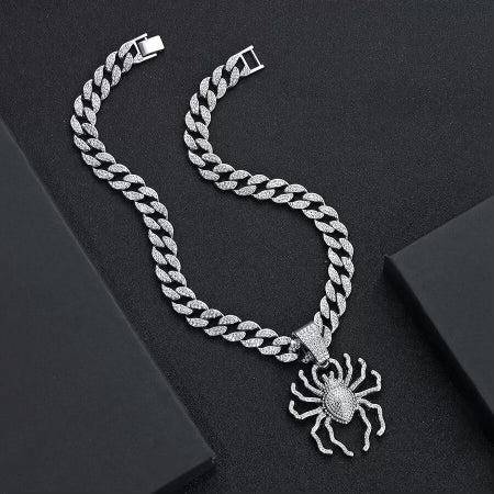 Iced Out Spider Pendant With Cuban Chain