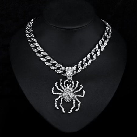 Iced Out Spider Pendant With Cuban Chain