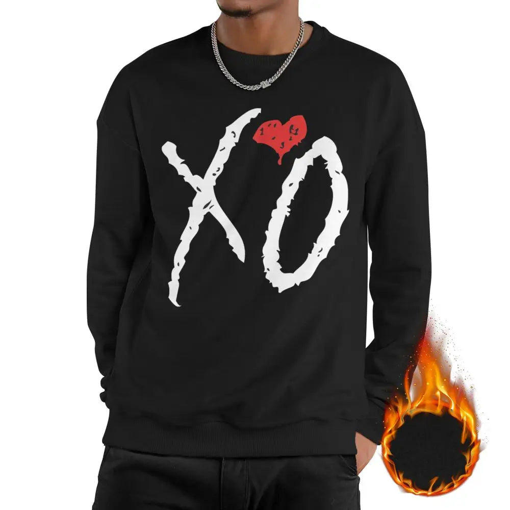 Man THE WEEKND Music Tour XO Casual Long Sleeves Sweatshirts Fleece Lined Pullover Crewneck Sweatshirt Hoodie