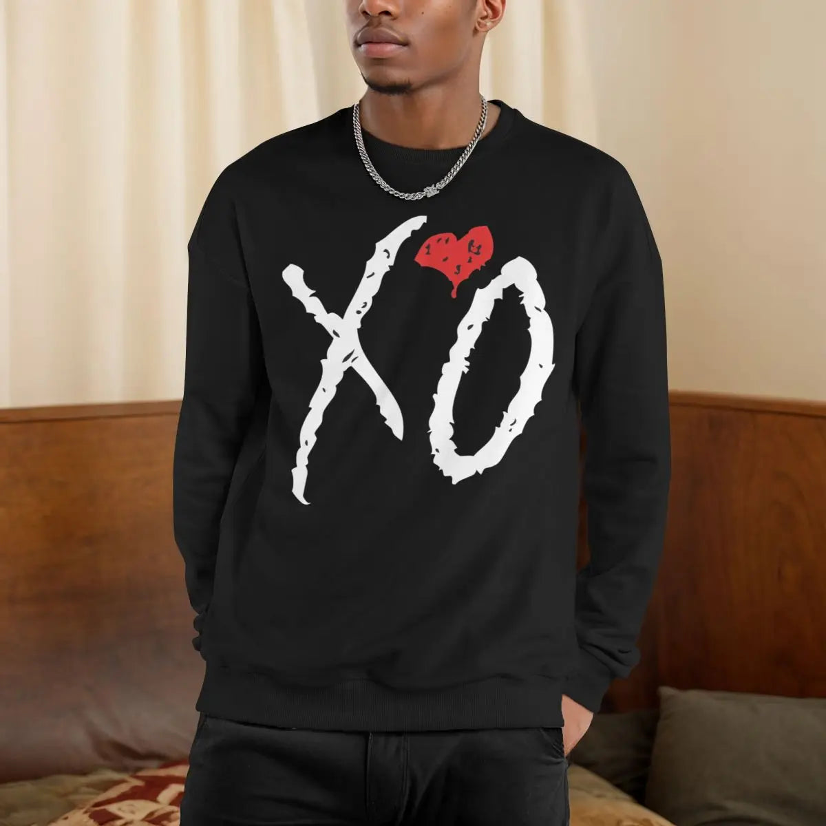 Man THE WEEKND Music Tour XO Casual Long Sleeves Sweatshirts Fleece Lined Pullover Crewneck Sweatshirt Hoodie