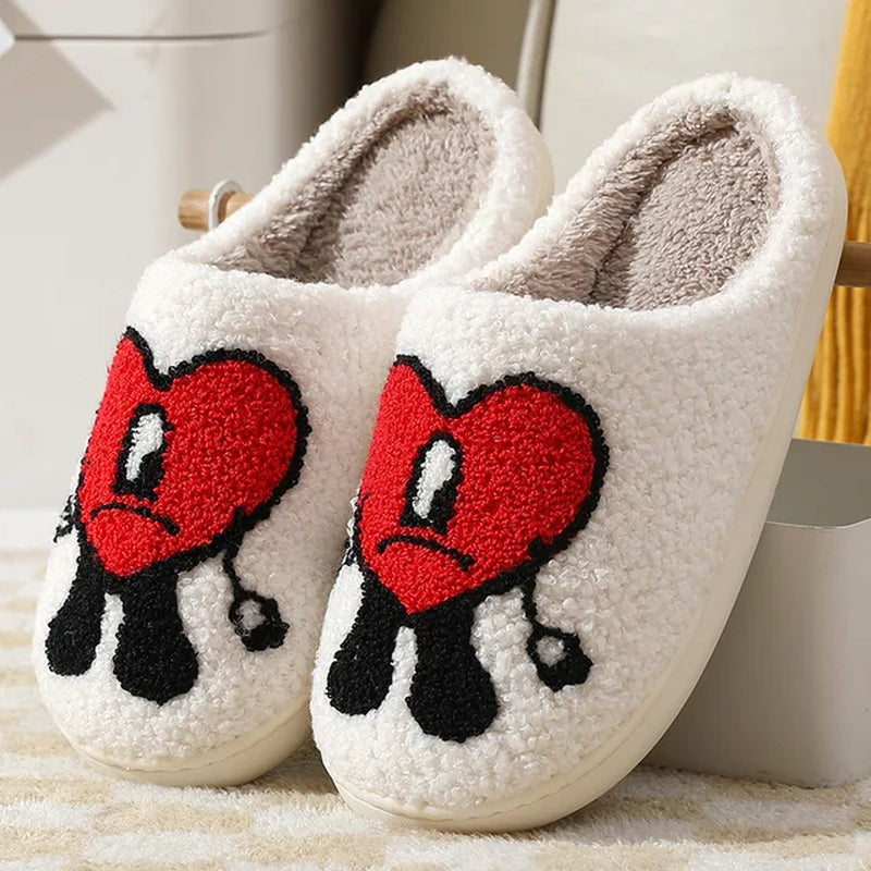 Winter Home Warm Women Slippers House Girl Fur Cute Bad Bunny Love Cushion Slides Bedroom Ladies Cotton Female Plush Shoes